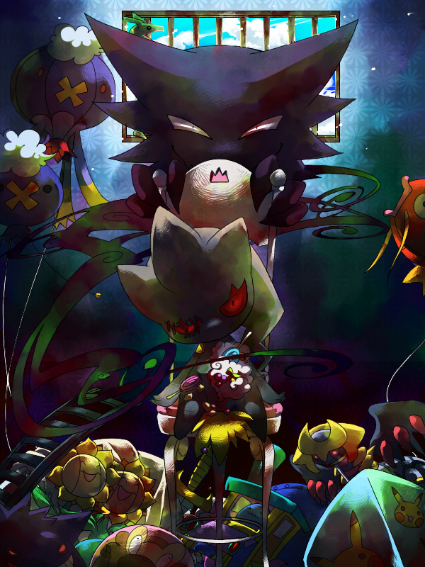 pikachu, gengar, drifloon, magikarp, giratina, and 7 more (pokemon) drawn by akezu