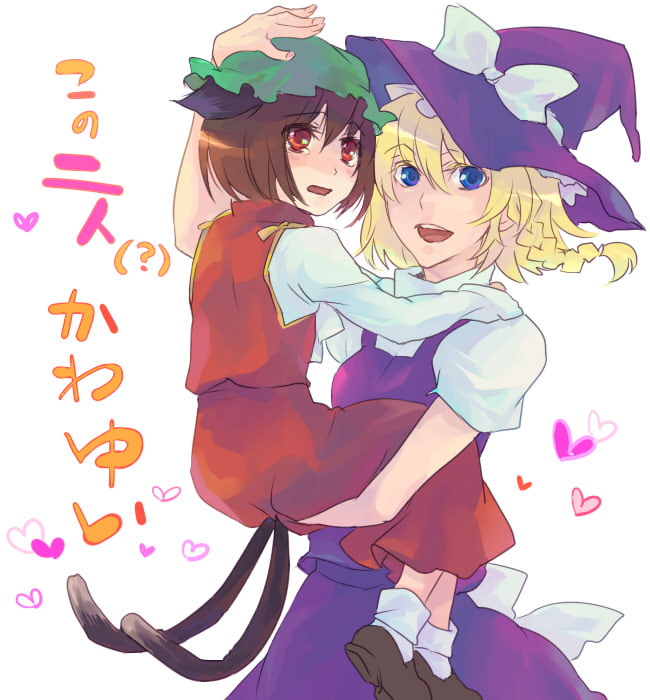 kirisame marisa and chen (touhou) drawn by akaya_(rednight_dd)