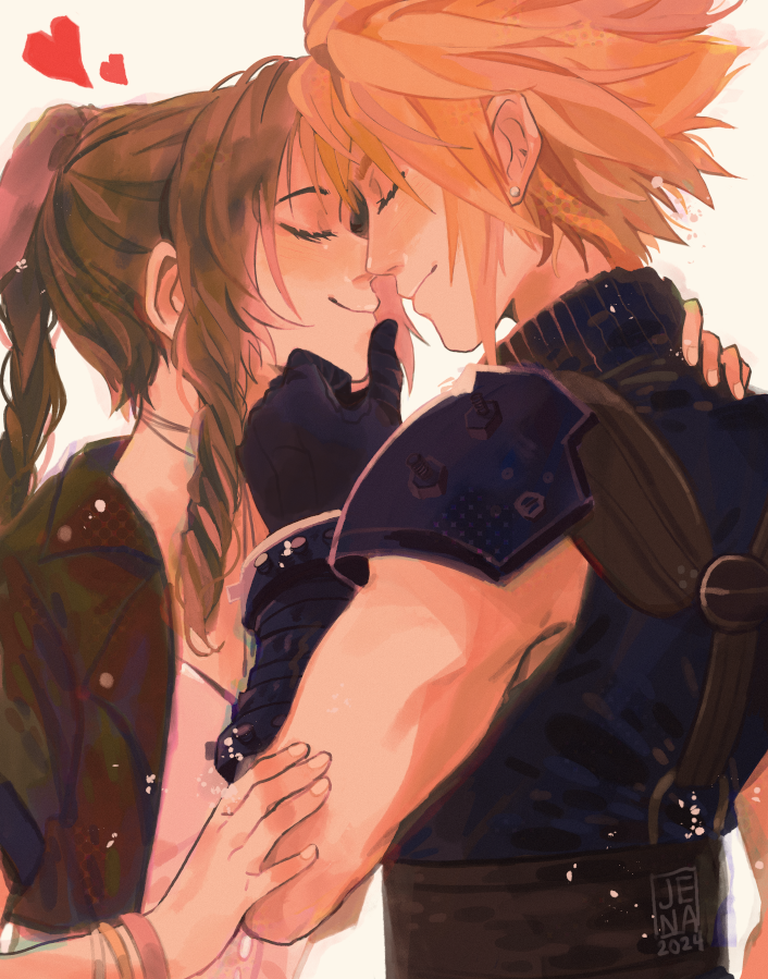 cloud strife and aerith gainsborough (final fantasy and 2 more) drawn by jena_(mintycolors)