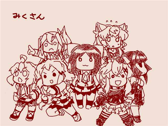 yukine chris, tachibana hibiki, akatsuki kirika, tsukuyomi shirabe, kazanari tsubasa, and 2 more (senki zesshou symphogear) drawn by oonamuamidabutu