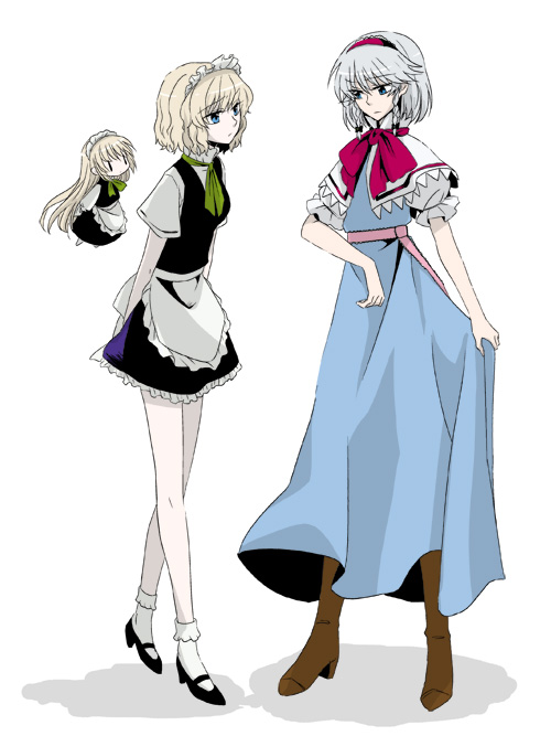 izayoi sakuya, alice margatroid, and shanghai doll (touhou) drawn by megumiya