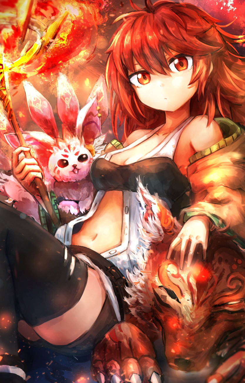 hiita, hiita the fire charmer ablaze, and inari fire (yu-gi-oh!) drawn by hatano_kiyoshi