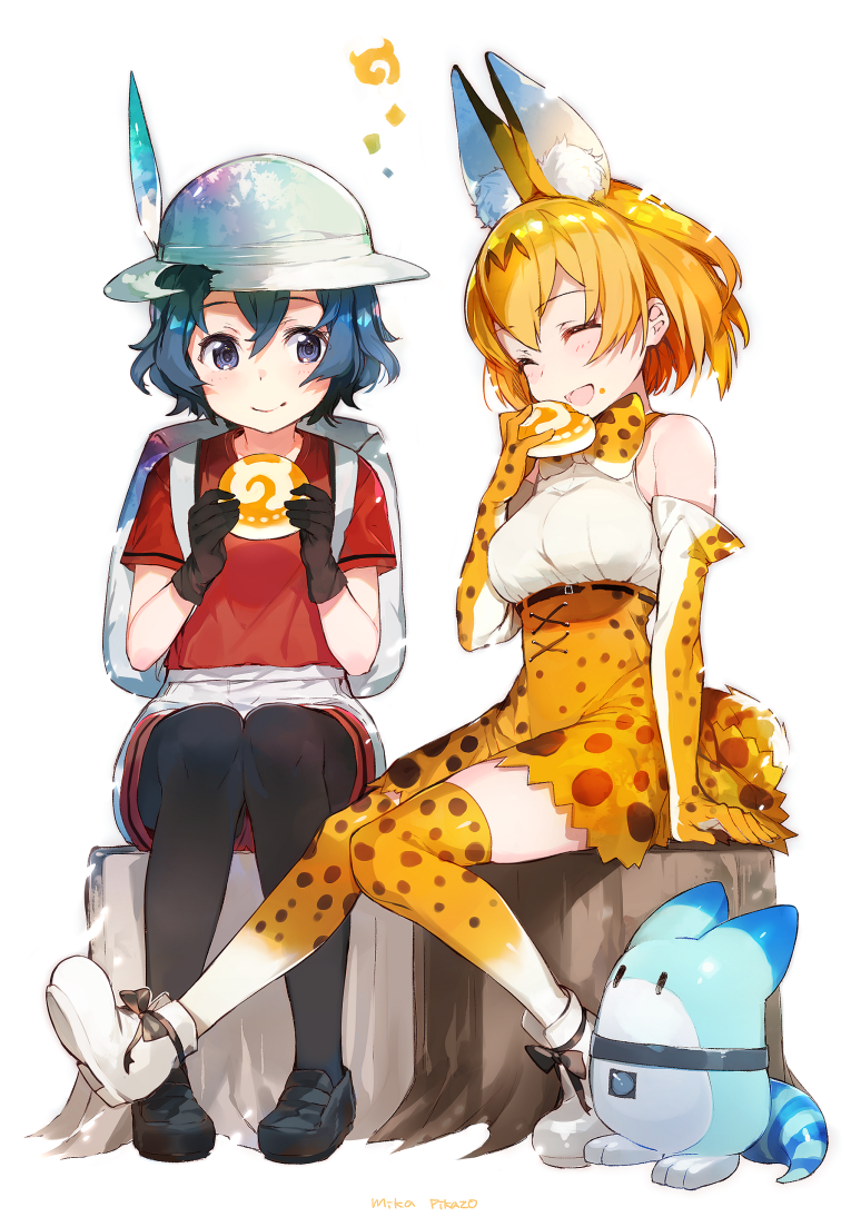 serval, kaban, and lucky beast (kemono friends) drawn by mika_pikazo