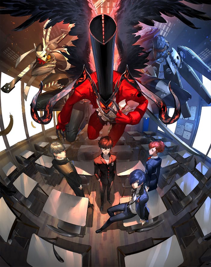 narukami yu, yuuki makoto, amamiya ren, shiomi kotone, thanatos, and 2 more (persona and 4 more) drawn by soejima_shigenori