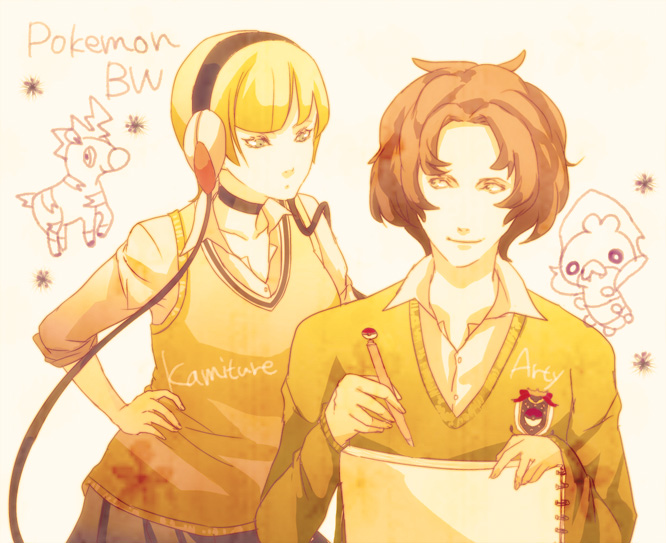 elesa, sewaddle, burgh, and blitzle (pokemon and 1 more) drawn by gomokusushi