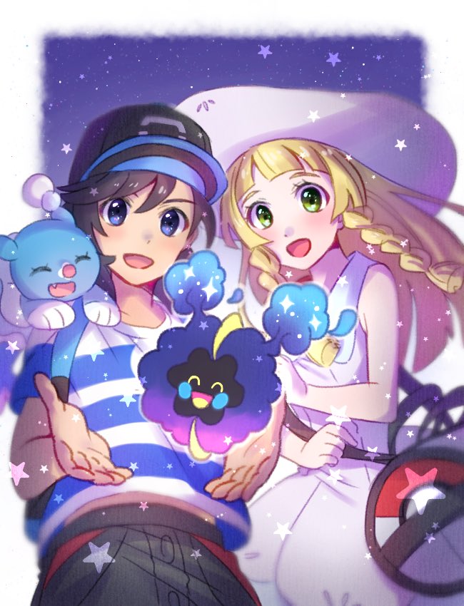lillie, elio, cosmog, and brionne (pokemon and 1 more) drawn by wasa_(wanosabi)