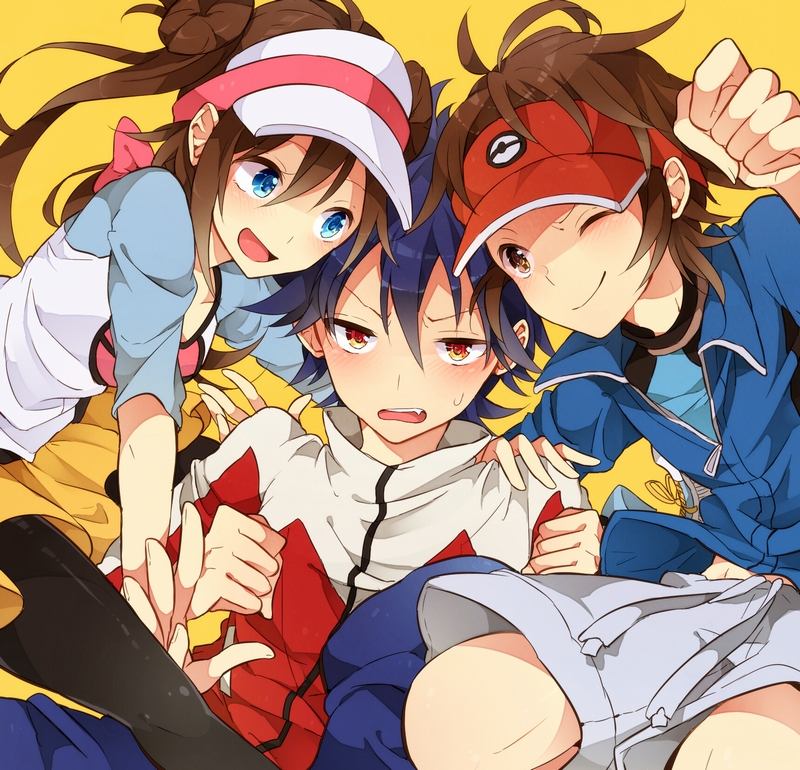 rosa, nate, and hugh (pokemon and 1 more) drawn by tobari_(brokenxxx)
