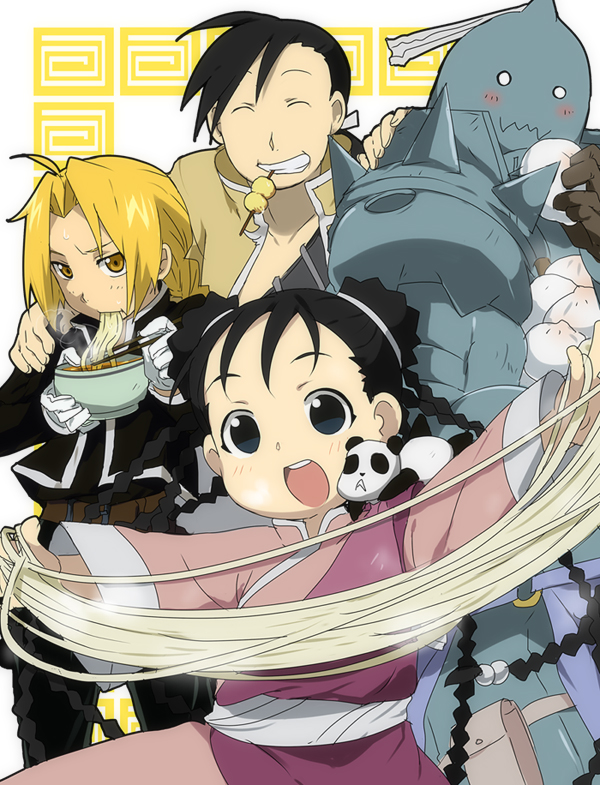 edward elric, alphonse elric, ling yao, may chang, and xiao-mei (fullmetal alchemist) drawn by kl_(dgzonbi)