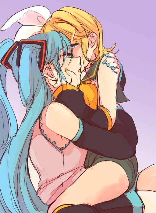 hatsune miku and kagamine rin (vocaloid) drawn by mimi_mine