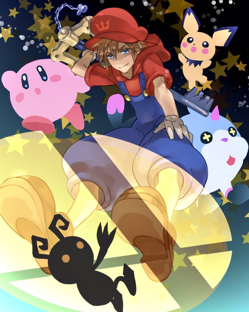 kirby, mario, sora, pichu, shadow, and 1 more (pokemon and 4 more) drawn by ryouto