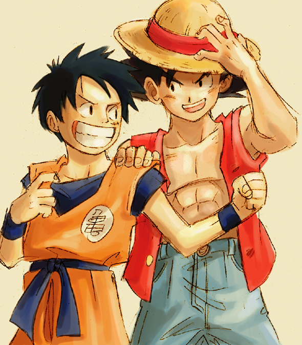 son goku and monkey d. luffy (one piece and 1 more)