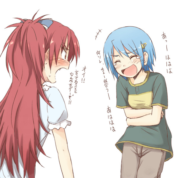 miki sayaka and sakura kyoko (mahou shoujo madoka magica) drawn by ryuunosuke_(luckyneco)