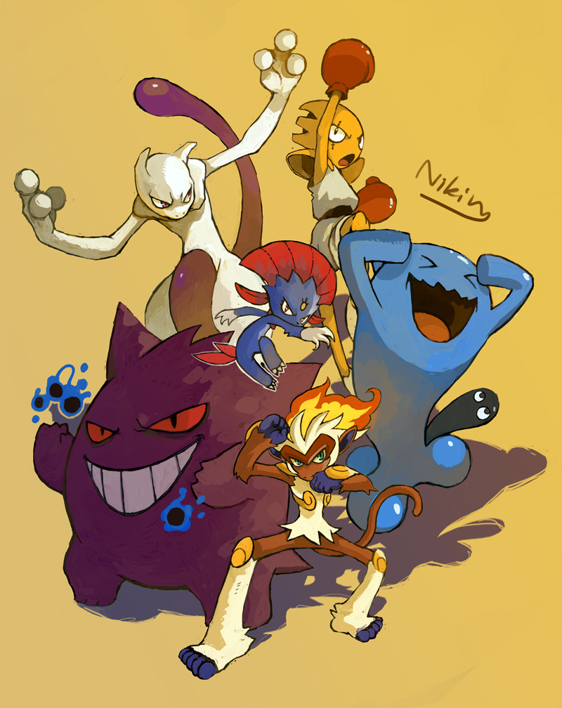 gengar, mewtwo, wobbuffet, weavile, infernape, and 1 more (pokemon) drawn by niking
