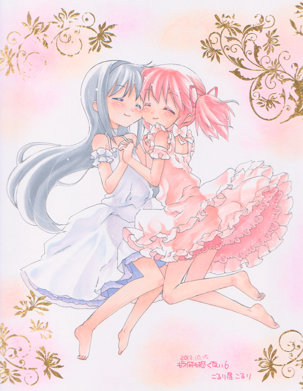 akemi homura and kaname madoka (mahou shoujo madoka magica) drawn by koruri