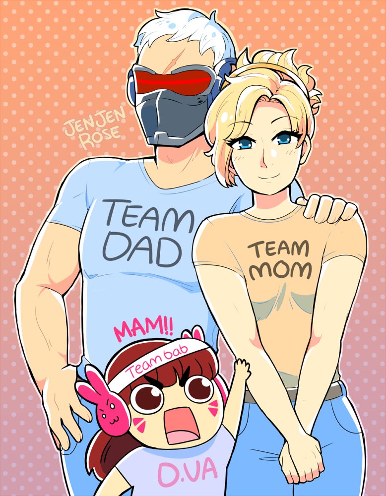 mercy, soldier: 76, and d.va (overwatch and 1 more) drawn by jen-jen_rose