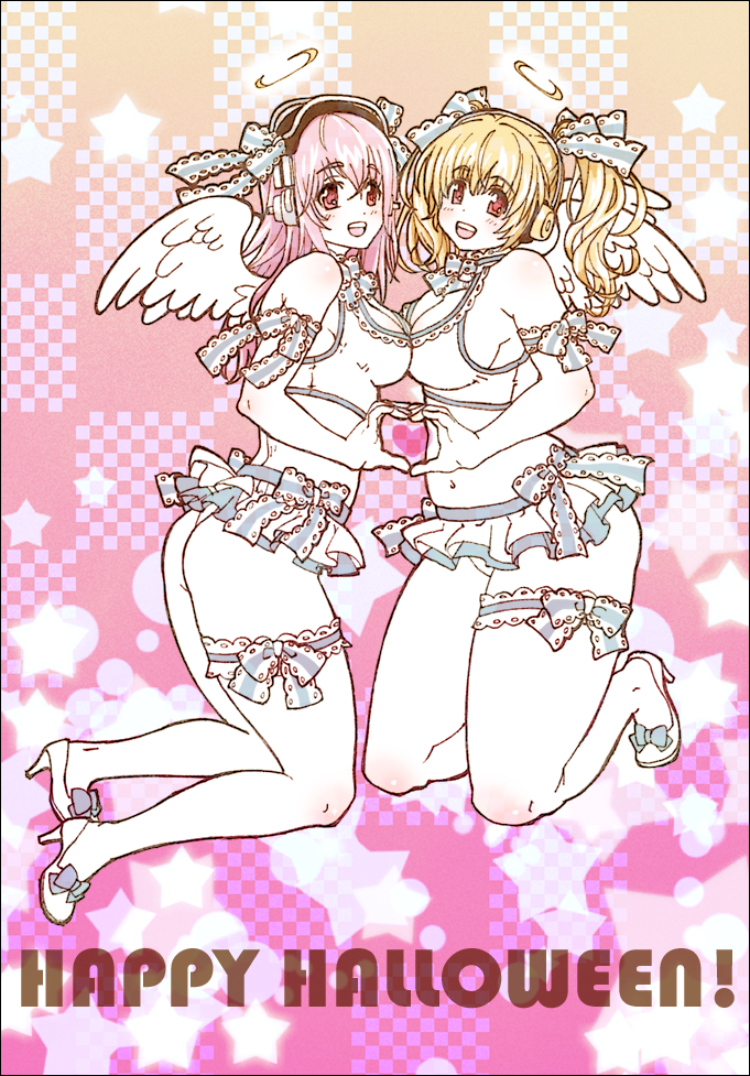 super sonico and super pochaco (nitroplus) drawn by warai