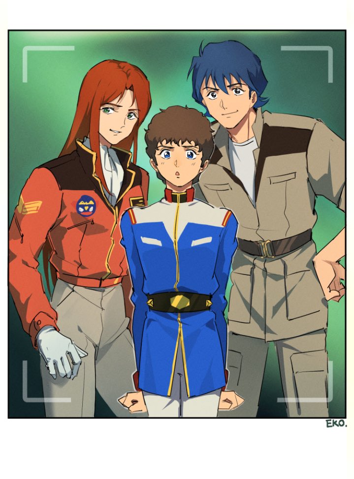amuro ray, christina mackenzie, and shiro amada (gundam and 3 more) drawn by ekomozzarella