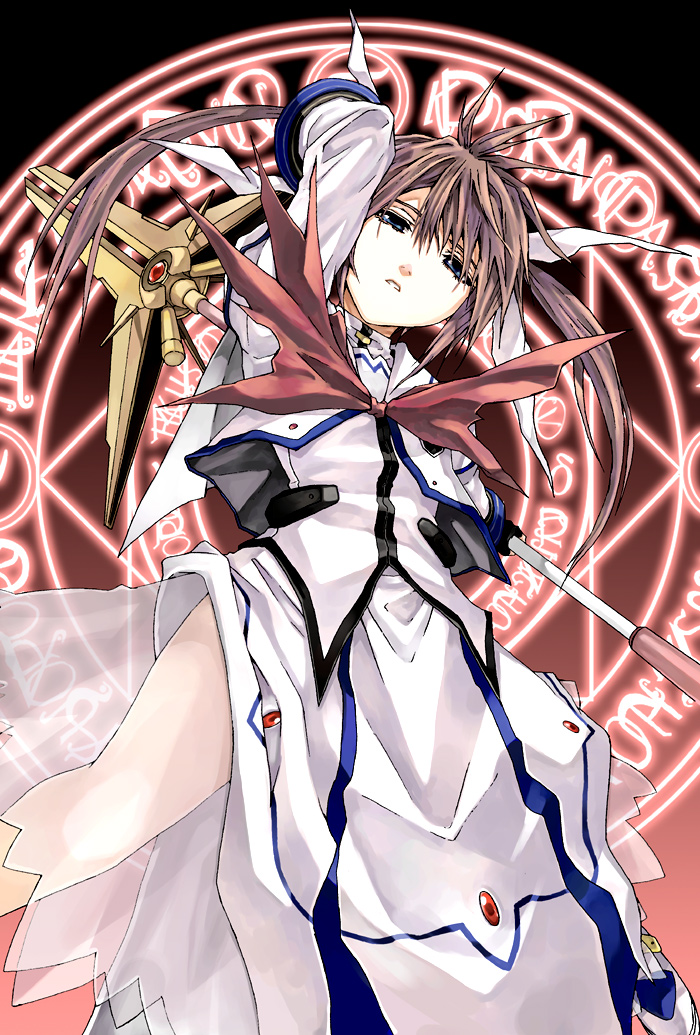 takamachi nanoha and raising heart (lyrical nanoha and 2 more) drawn by kurokoeda