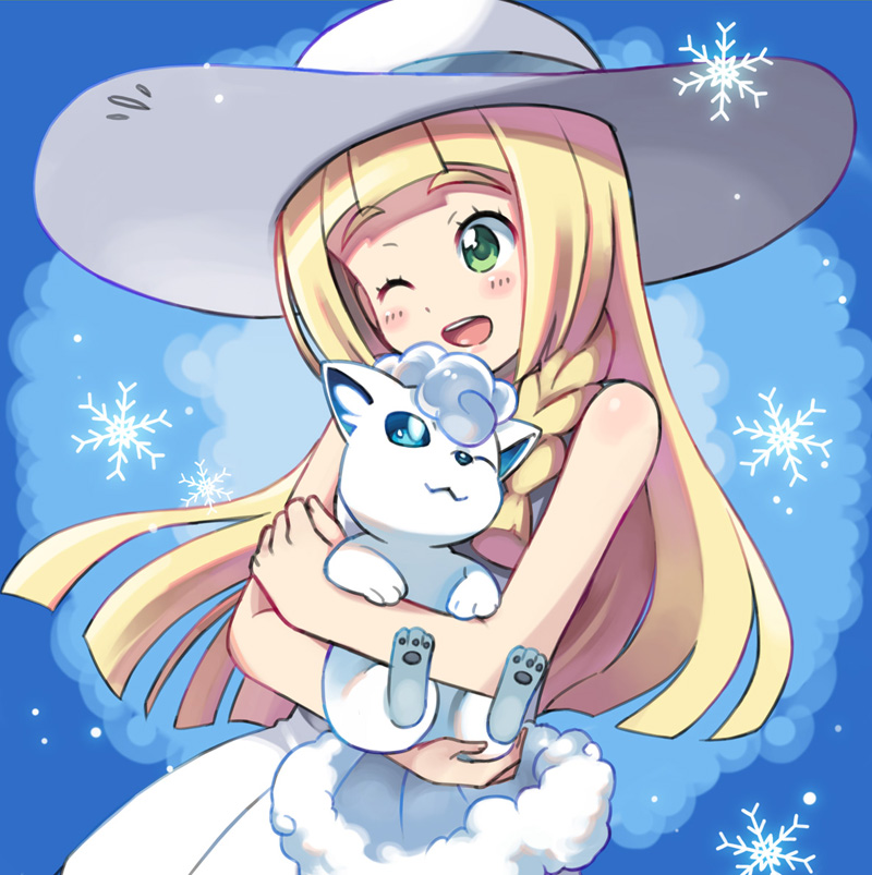 lillie and alolan vulpix (pokemon and 1 more) drawn by yuuta_(tokoton_hirune_hiyori)