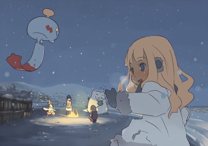 chimecho, combusken, and abomasnow (pokemon) drawn by jitsu_hidari