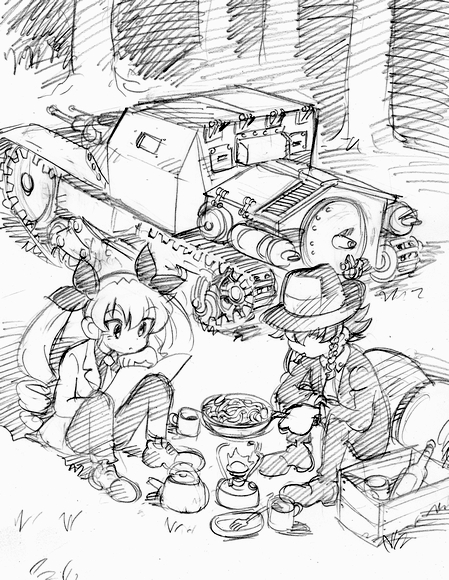 anchovy, pepperoni, arsene lupin iii, and jigen daisuke (girls und panzer and 1 more) drawn by asari_yoshitoo