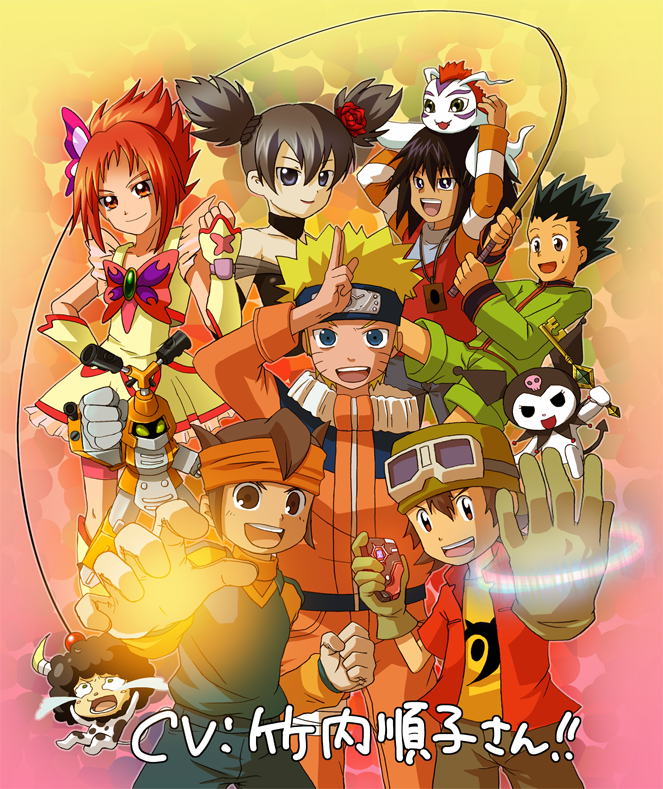 uzumaki naruto, gon freecss, kuromi, endou mamoru, natsuki rin, and 8 more (precure and 12 more) drawn by new3
