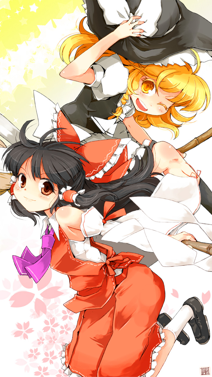 hakurei reimu and kirisame marisa (touhou) drawn by kanoe_soushi