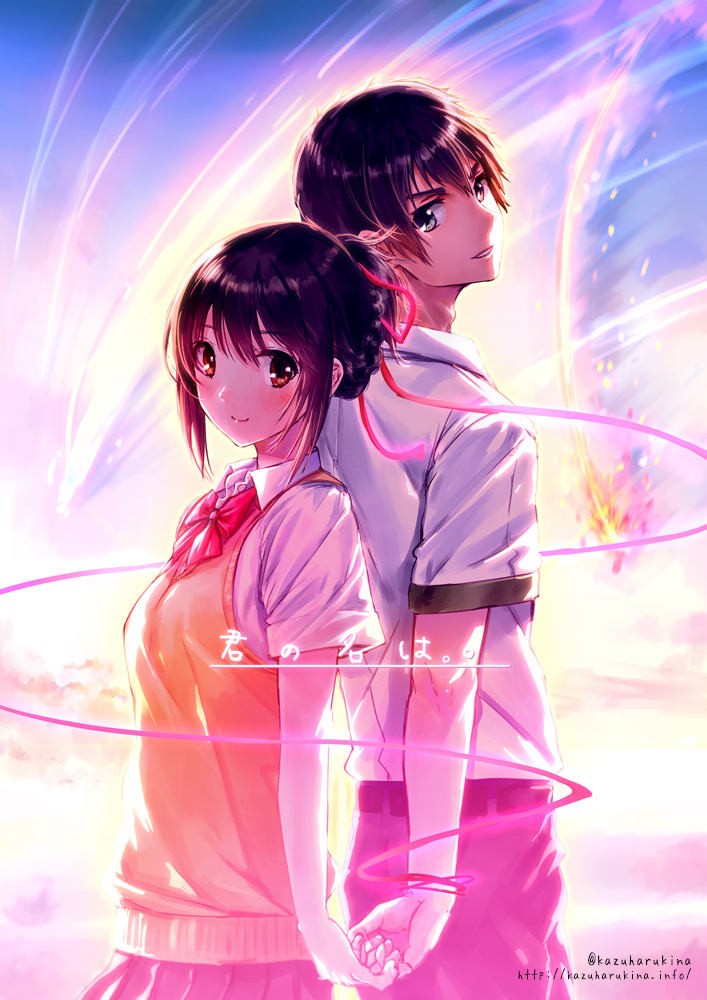 miyamizu mitsuha and tachibana taki (kimi no na wa.) drawn by kazuharu_kina