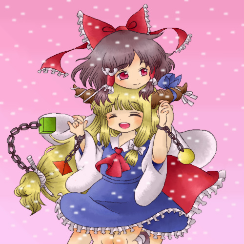 hakurei reimu and ibuki suika (touhou) drawn by mo-musu