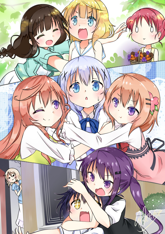 hoto cocoa, kirima syaro, tedeza rize, ujimatsu chiya, jouga maya, and 3 more (gochuumon wa usagi desu ka?) drawn by hetareeji