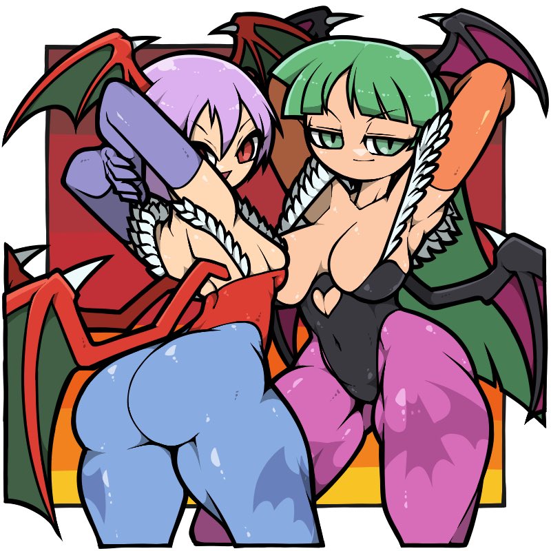 morrigan aensland and lilith (darkstalkers) drawn by name_omoitukan2