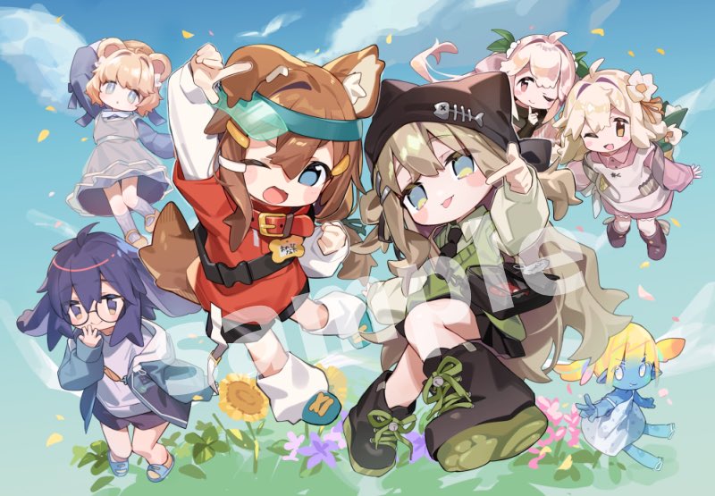 kipfel, mamehinata, usasaki, minahoshi, rue(vrchat), and 1 more (vrchat) drawn by kapigose