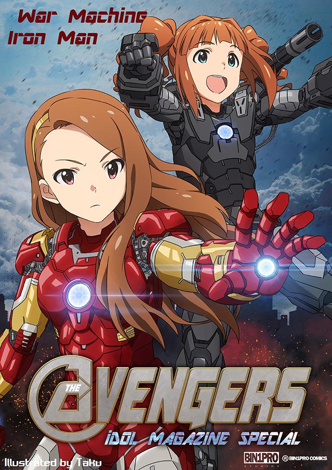 minase iori, takatsuki yayoi, iron man, and war machine (idolmaster and 3 more) drawn by taku1122