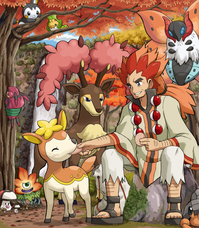 emolga, volcarona, deerling, alder, foongus, and 5 more (pokemon and 3 more) drawn by pokemoa