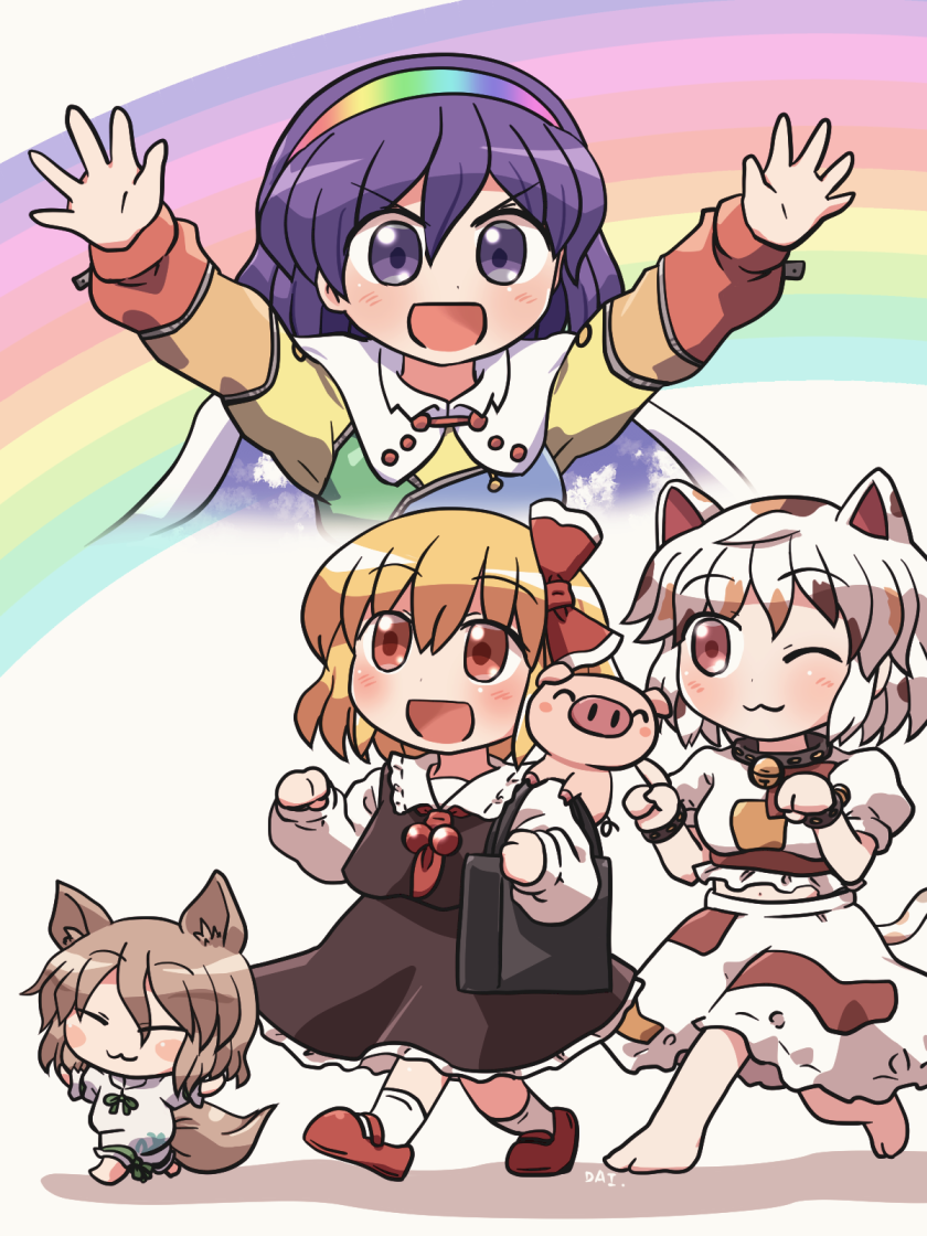 rumia, kudamaki tsukasa, tenkyuu chimata, and goutokuji mike (touhou) drawn by rokugou_daisuke