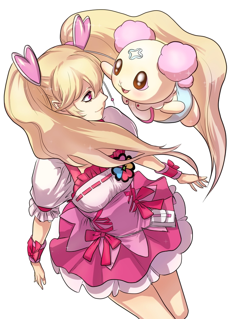 momozono love, cure peach, and chiffon (precure and 1 more) drawn by menskan
