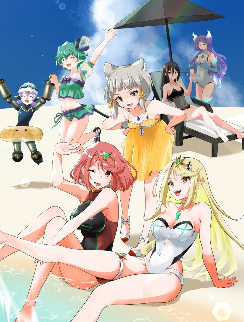 pyra, mythra, poppi, nia, morag ladair, and 3 more (xenoblade chronicles and 1 more) drawn by nayuta-kanata
