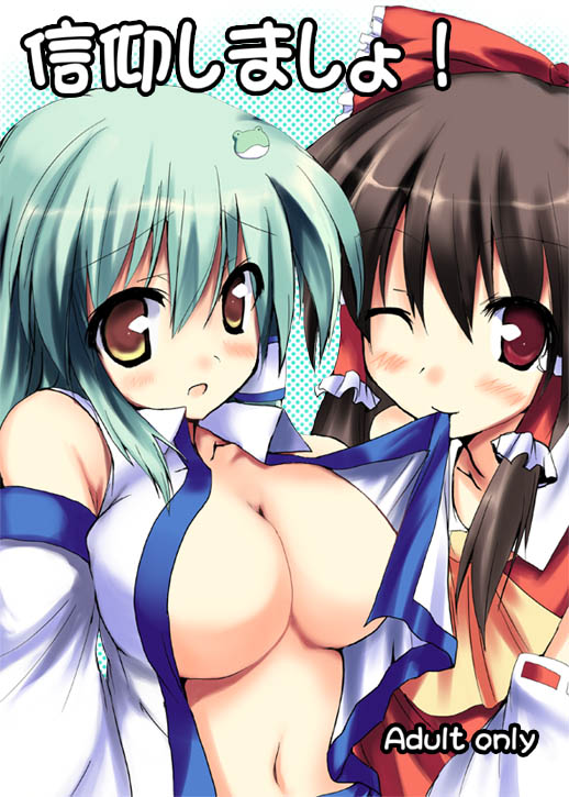 hakurei reimu and kochiya sanae (touhou) drawn by ryokushiki_(midori-ya)