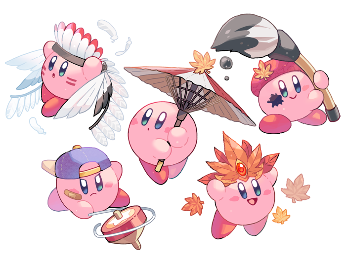 kirby, parasol kirby, artist kirby, wing kirby, yo-yo kirby, and 1 more (kirby) drawn by hoshikuzu_pan
