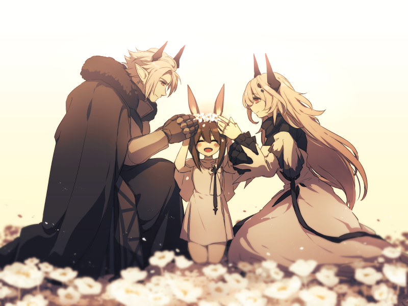 amiya, theresa, and theresis (arknights) drawn by lari_lab