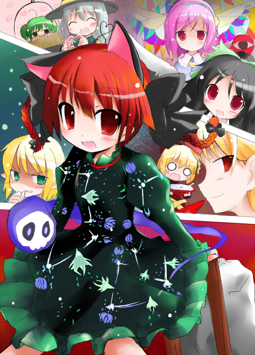 komeiji koishi, komeiji satori, kaenbyou rin, reiuji utsuho, mizuhashi parsee, and 3 more (touhou and 1 more) drawn by shichinose