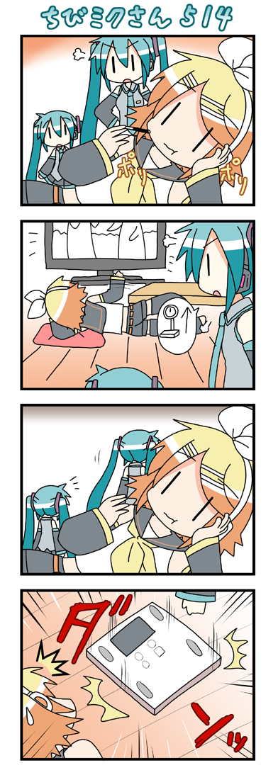 hatsune miku, kagamine rin, and chibi miku (vocaloid) drawn by minami_(colorful_palette)