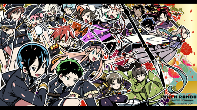 midare toushirou, yagen toushirou, ichigo hitofuri, shokudaikiri mitsutada, gokotai, and 12 more (touken ranbu) drawn by hidakarumen