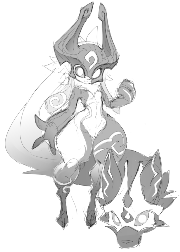 midna, kindred, lamb, and wolf (the legend of zelda and 2 more) drawn by krokobyaka
