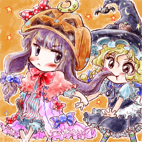 kirisame marisa and patchouli knowledge (touhou) drawn by nanashii_(soregasisan)