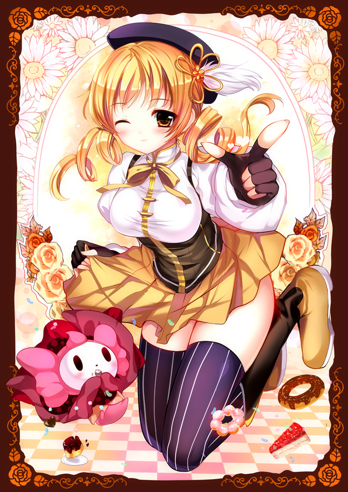 tomoe mami and charlotte (mahou shoujo madoka magica) drawn by mafuyu_(kanden_shoujyo)