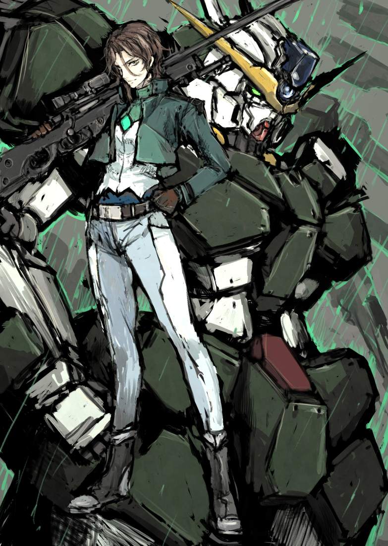 lockon stratos and gundam zabanya (gundam and 2 more) drawn by moto_murabito