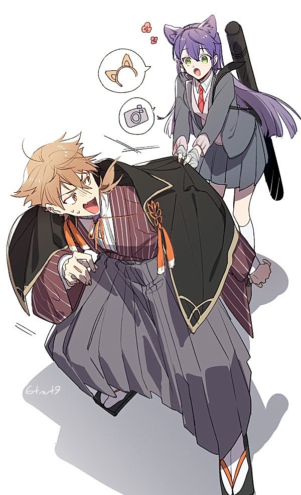 kenmochi touya, fushimi gaku, and kenmochi touko (nijisanji) drawn by 6tnut9