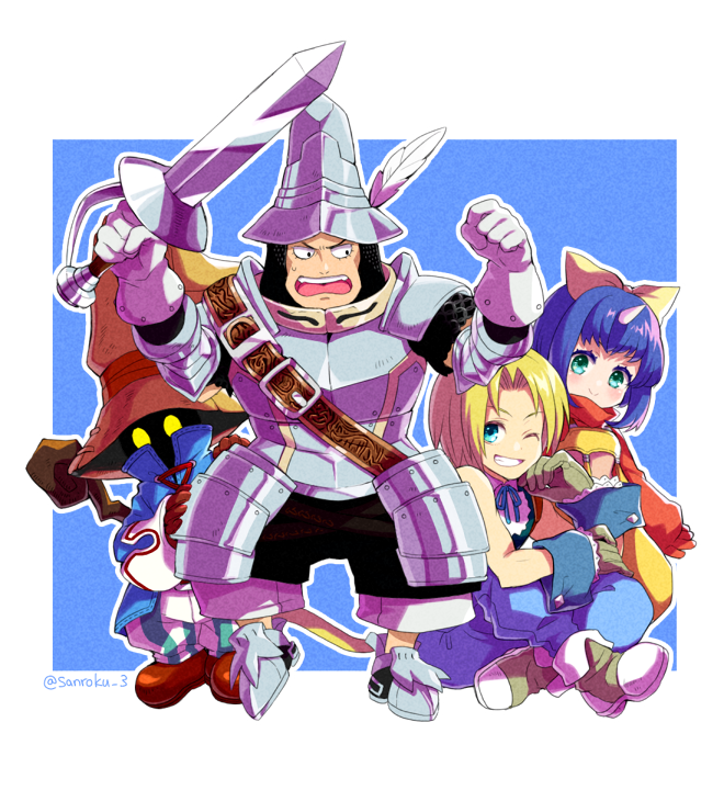zidane tribal, black mage, vivi ornitier, eiko carol, and adelbert steiner (final fantasy and 1 more) drawn by sanroku_3