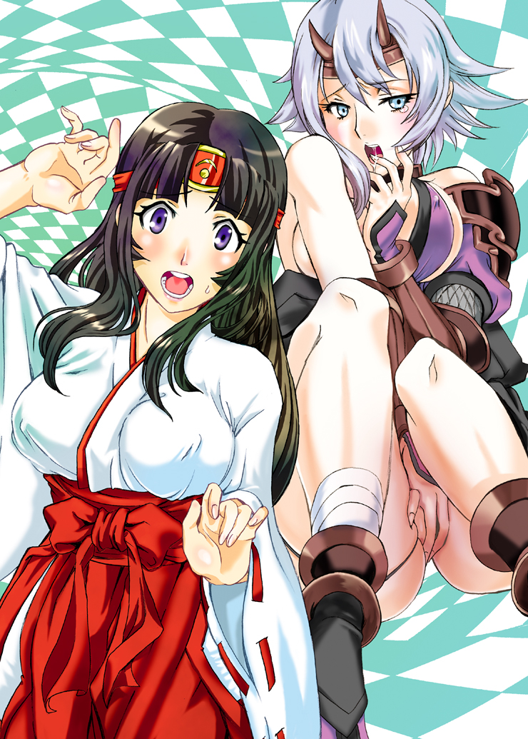 tomoe, musha miko tomoe, and shizuka (queen's blade) drawn by choshichiro